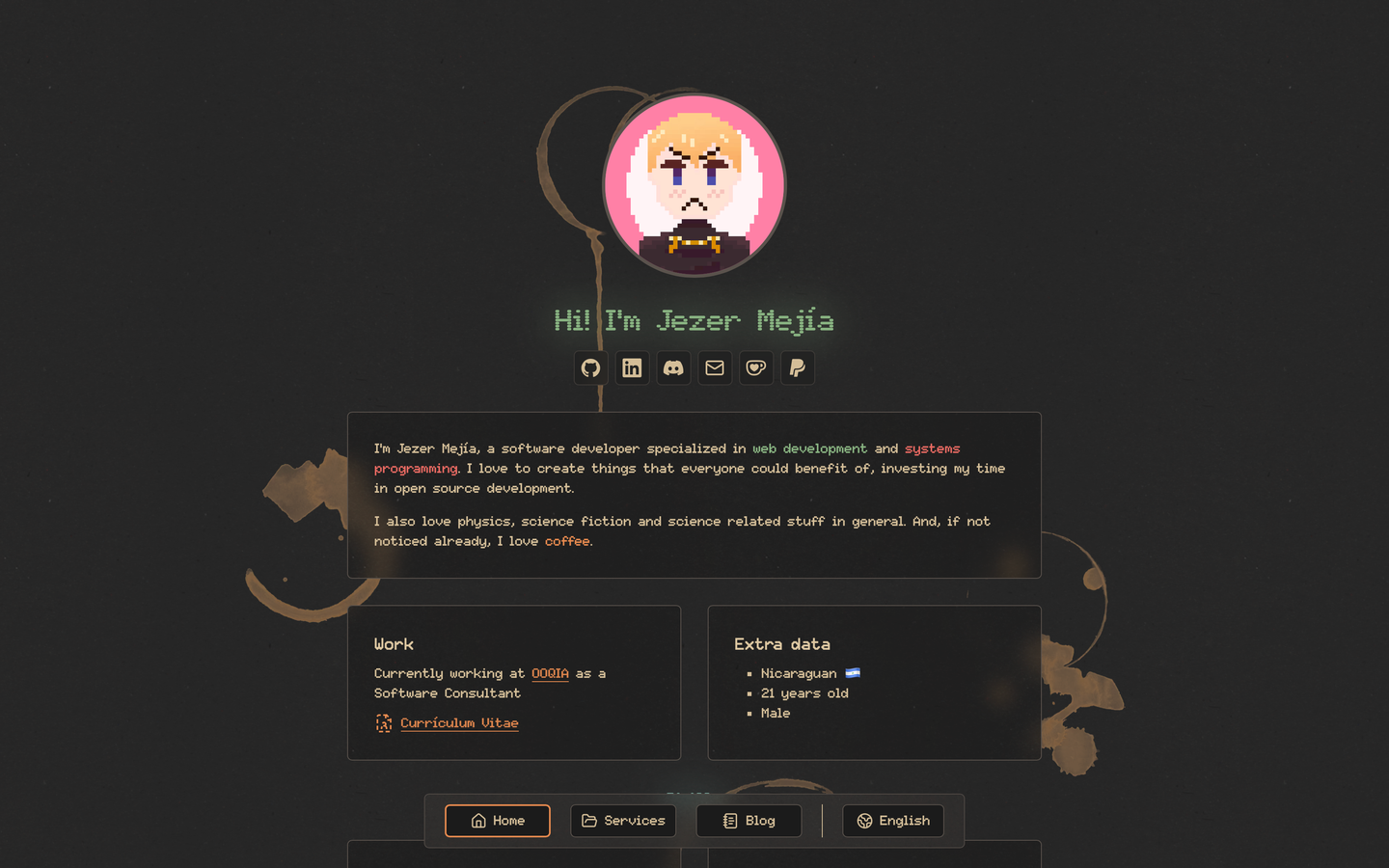 Current jezerm.dev website